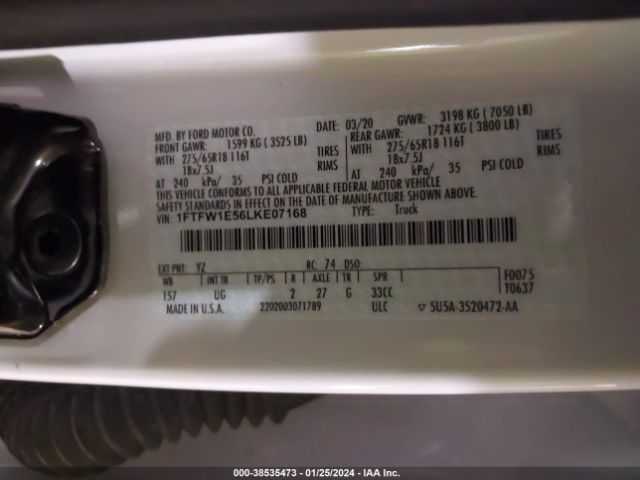 1FTFW1E56LKE07168 Ford F-150 Xlt