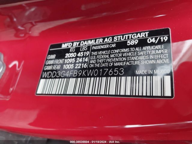 WDD3G4FB9KW017653 Mercedes-Benz A 220 4matic