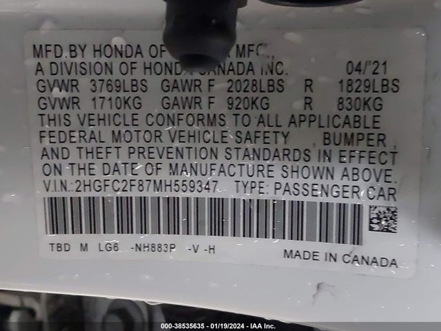 Honda Civic Sport 2021 2HGFC2F87MH559347 Image 9