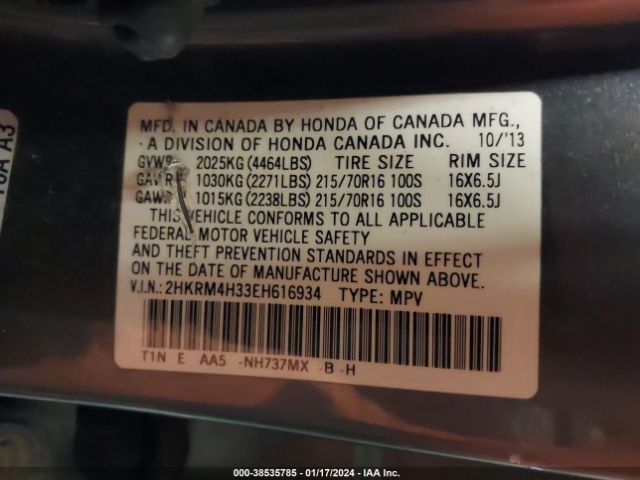2HKRM4H33EH616934 Honda CR-V LX