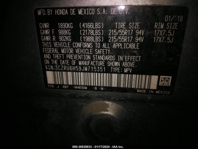 3CZRU6H59JM715351 Honda HR-V EX
