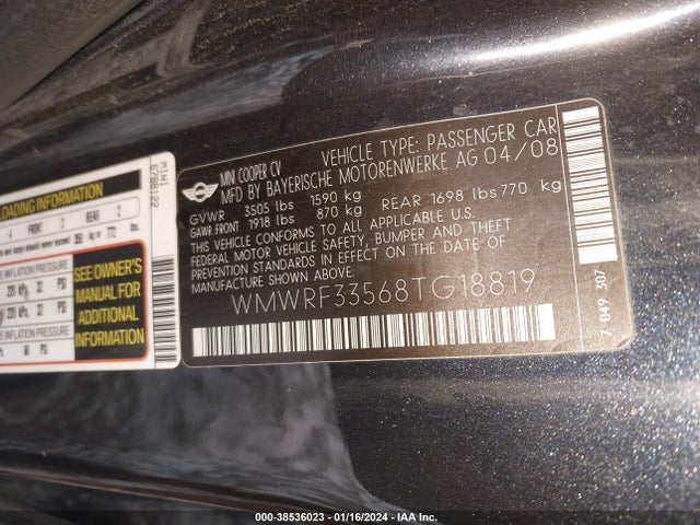 2008 MINI COOPER WMWRF33568TG18819 Photo 8