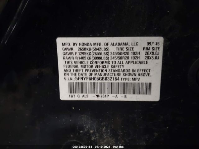 5FNYF6H06GB032164 Honda Pilot Elite