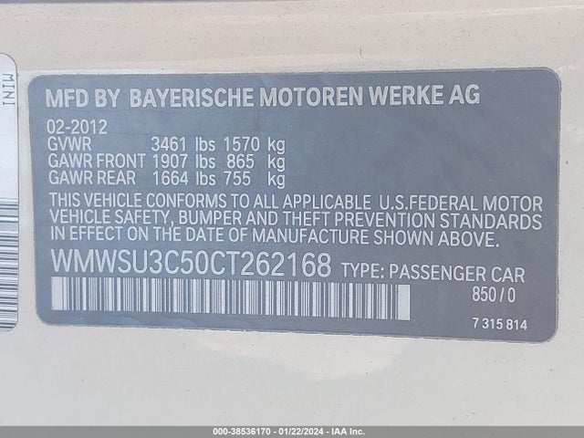 2012 MINI COOPER WMWSU3C50CT262168 Photo 8