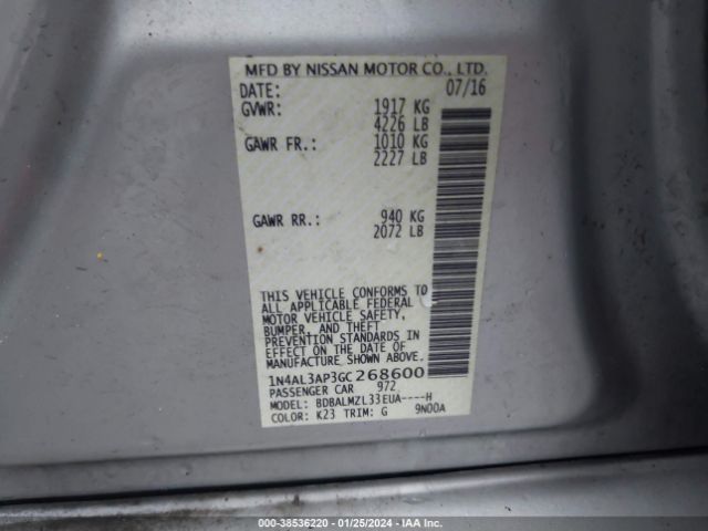 1N4AL3AP3GC268600 Nissan Altima 2.5 Sv