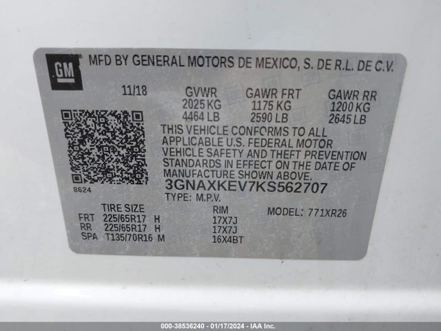 Chevrolet EQUINOX LT 2019 3GNAXKEV7KS562707 Image 9