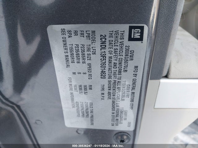 2007 CHEVROLET EQUINOX LS VIN: 2CNDL13F576014620