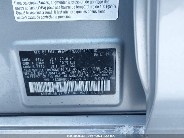Aukcja sprzedaży 2011 Subaru Legacy 2.5i Premium, vin: 4S3BMBC61B3224131, numer aukcji: 38536258