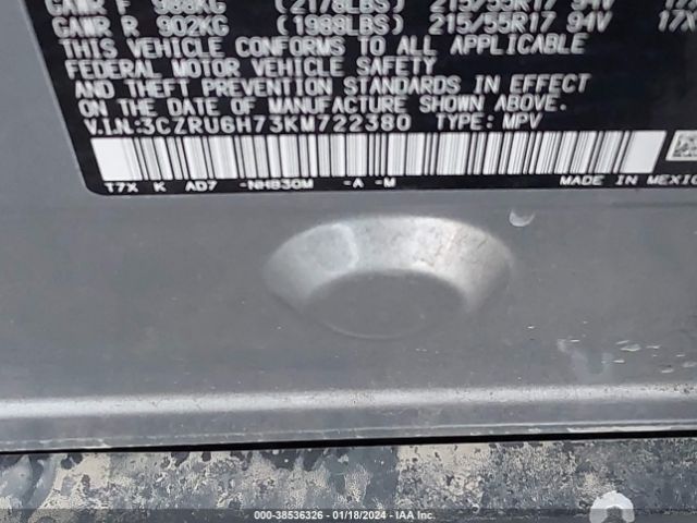 3CZRU6H73KM722380 Honda Hr-v Ex-l