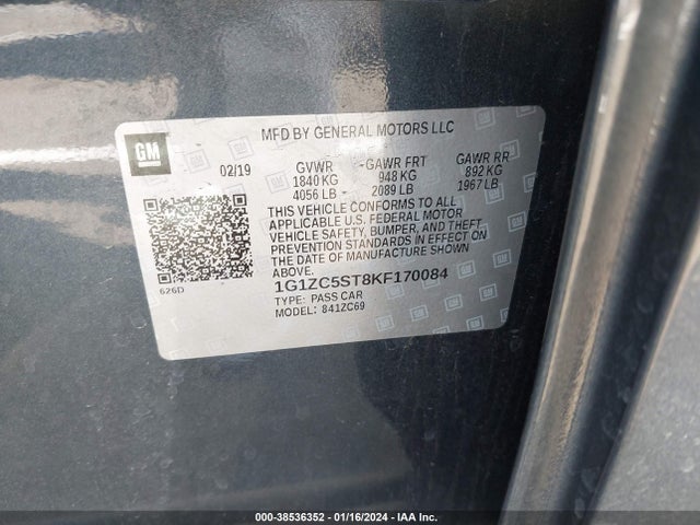 Chevrolet Malibu 1fl 2019 1G1ZC5ST8KF170084 Image 9