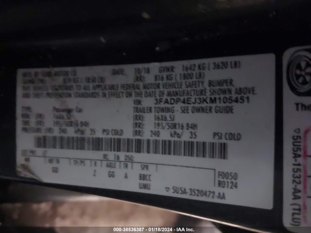 Ford FIESTA SE 2019 3FADP4EJ3KM105451 Image 9