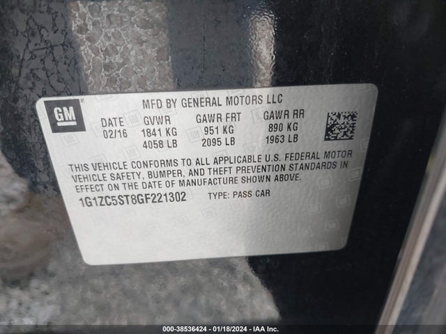 Chevrolet Malibu 1fl 2016 1G1ZC5ST8GF221302 Image 9