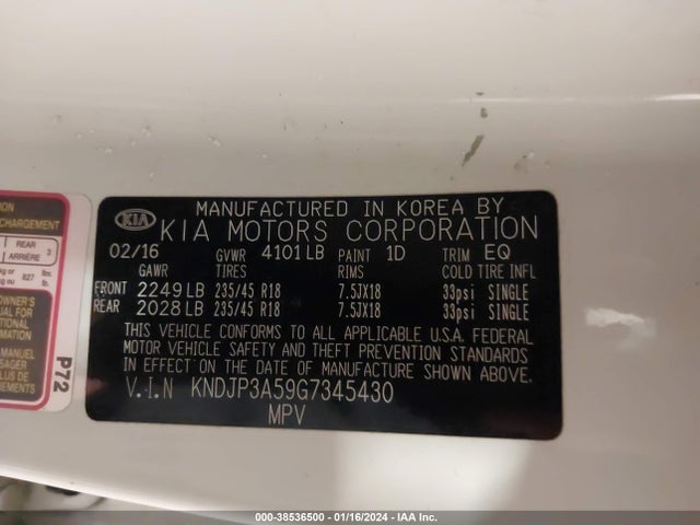 KIA SOUL + 2016 KNDJP3A59G7345430 Image 9