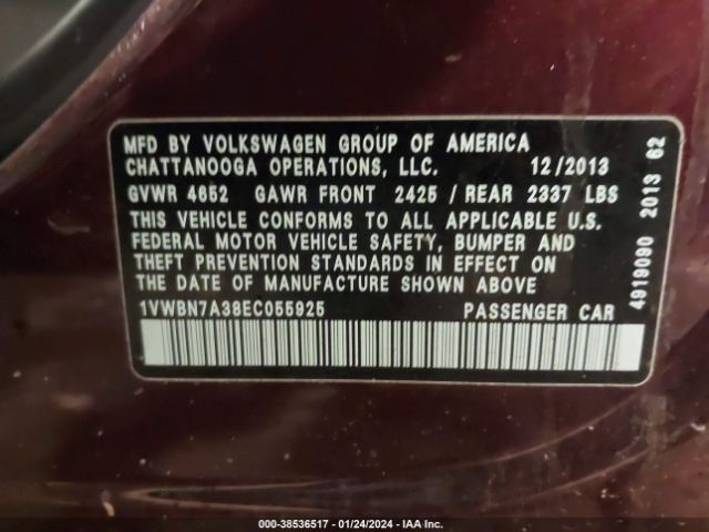 1VWBN7A38EC055925 Volkswagen Passat 2.0l Tdi Se