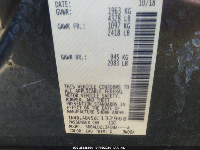 Nissan Altima 2.5 S 2019 1N4BL4BV5KC132968 Image 9