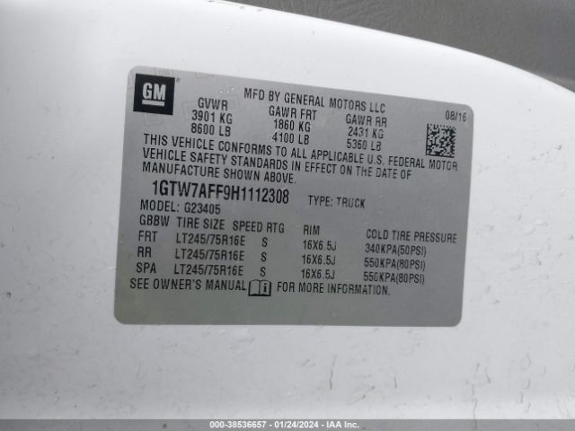 1GTW7AFF9H1112308 GMC Savana 2500 Work Van