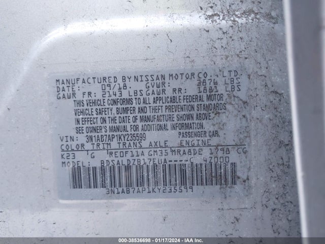 Nissan SENTRA SV 2019 3N1AB7AP1KY235599 Image 9