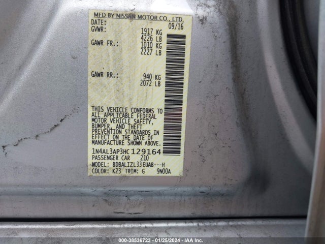 Nissan Altima 2.5 Sv 2017 1N4AL3AP3HC129164 Image 9