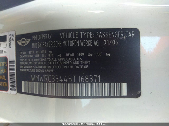 2005 MINI COOPER WMWRC33445TJ68371 Photo 8