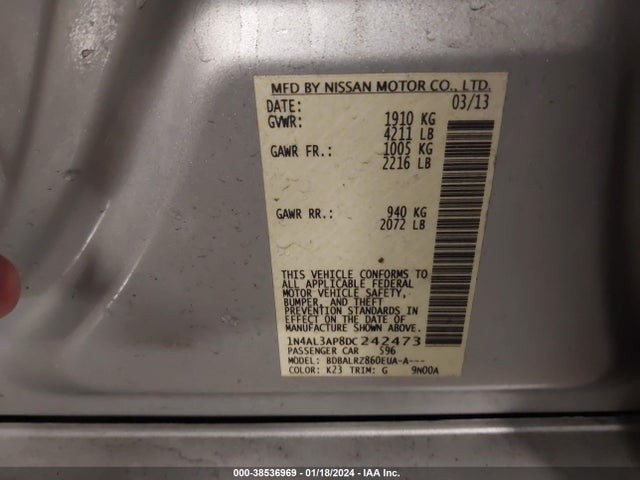 2013 NISSAN ALTIMA 2.5 S VIN: 1N4AL3AP8DC242473