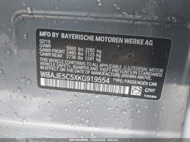 2019 BMW 540I WBAJE5C5XKG919554 Photo 8