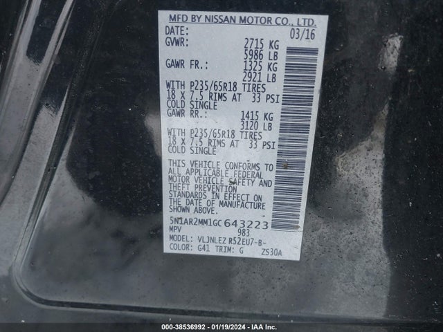 Nissan Pathfinder Sv 2016 5N1AR2MM1GC643223 Image 9
