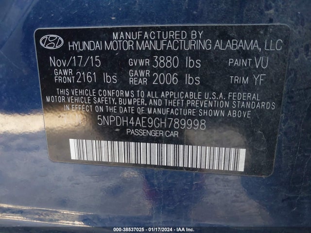 Hyundai ELANTRA SE 2016 5NPDH4AE9GH789998 Image 9
