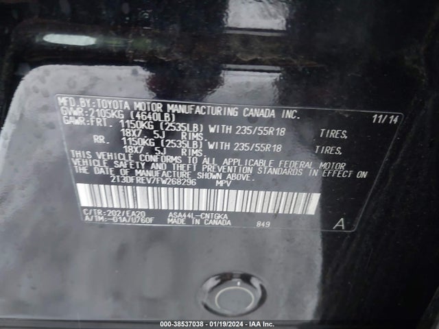 Toyota Rav4 Limited 2015 2T3DFREV7FW268296 Image 9