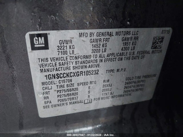 Chevrolet Tahoe Ltz 2016 1GNSCCKCXGR105232 Image 9