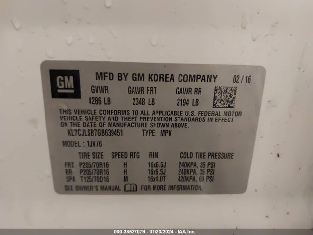 Chevrolet Trax Lt 2016 KL7CJLSB7GB639451 Image 9