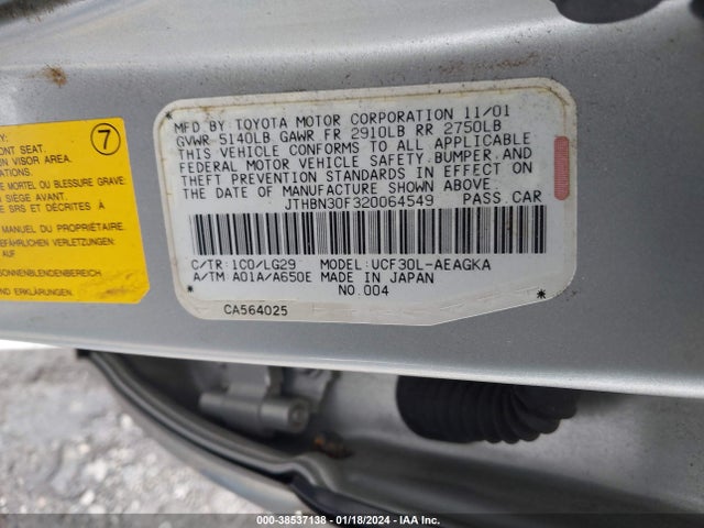 2002 LEXUS LS 430 VIN: JTHBN30F320064549