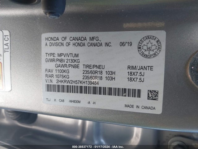 Honda CR-V EX 2019 2HKRW2H57KH139484 Image 9