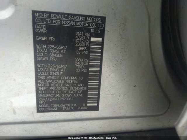 KNMAT2MV6LP523032 Nissan Rogue Sv Intelligent Awd