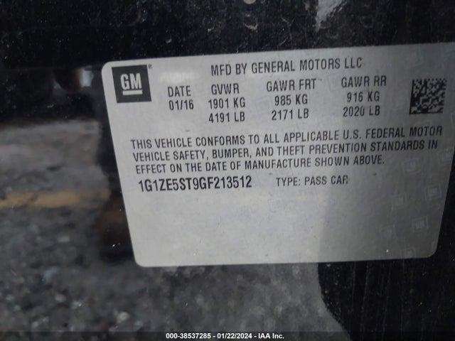 Chevrolet MALIBU 1LT 2016 1G1ZE5ST9GF213512 Image 9