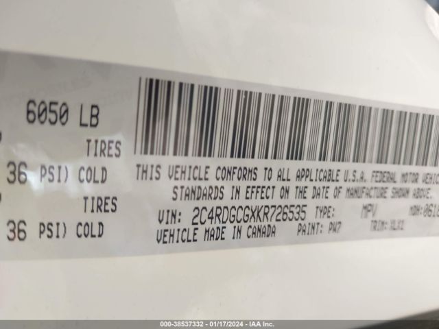 2C4RDGCGXKR726535 Dodge Grand Caravan Sxt