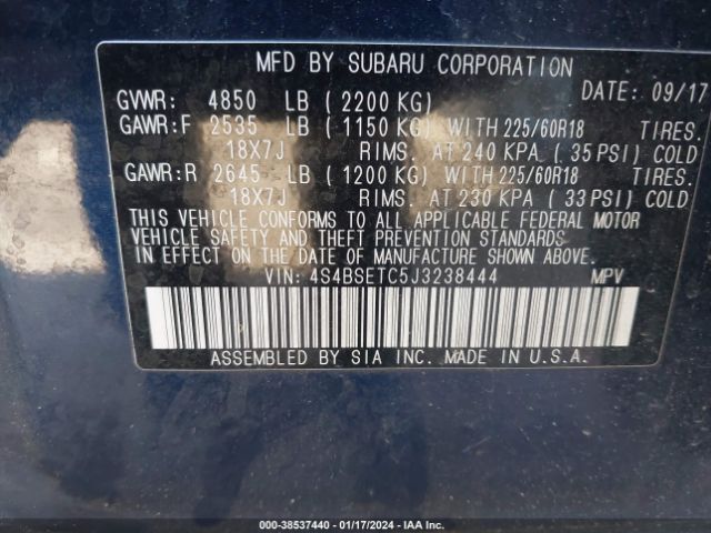 4S4BSETC5J3238444 Subaru Outback 3.6r Touring