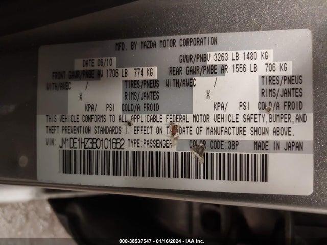 Aukcja sprzedaży 2011 Mazda Mazda2 Touring, vin: JM1DE1HZ3B0101662, numer aukcji: 38537547