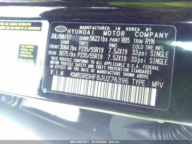 Hyundai Santa Fe Limited Ultimate 2018 KM8SRDHF8JU276396 Image 9