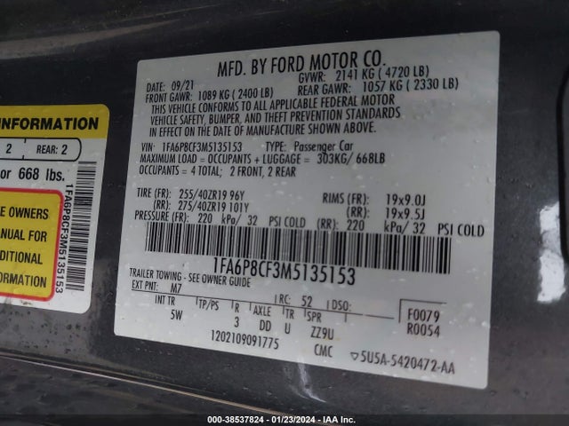 Ford Mustang Gt Premium Fastback 2021 1FA6P8CF3M5135153 Image 9