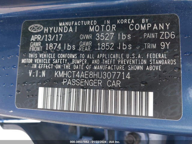 Hyundai ACCENT SE 2017 KMHCT4AE8HU307714 Image 9