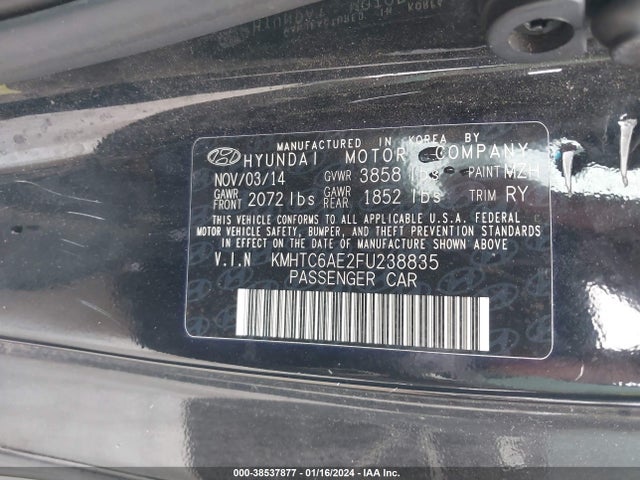 2015 HYUNDAI VELOSTER TURBO VIN: KMHTC6AE2FU238835