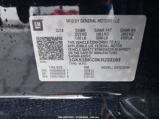 1GKS1BKC0KR233193 GMC YUKON SLT
