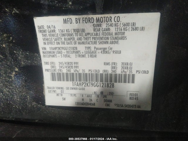 1FAHP2KT9GG121828 Ford TAURUS SHO