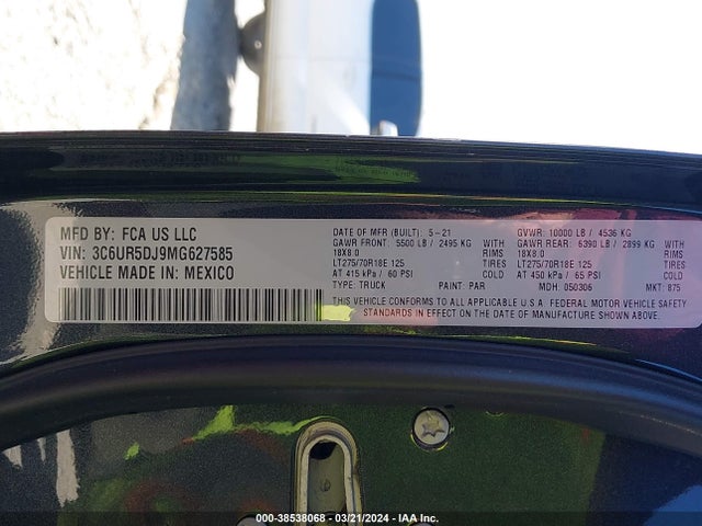 RAM 2500 Lone Star Regular Cab 4x4 8' Box 2021 3C6UR5DJ9MG627585 Image 9