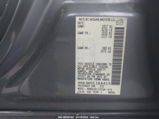 Nissan Altima 2.5 Sr 2018 1N4AL3AP4JC164415 Image 9