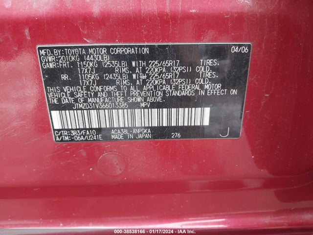 2006 TOYOTA RAV4 LIMITED VIN: JTMZD31V366013385