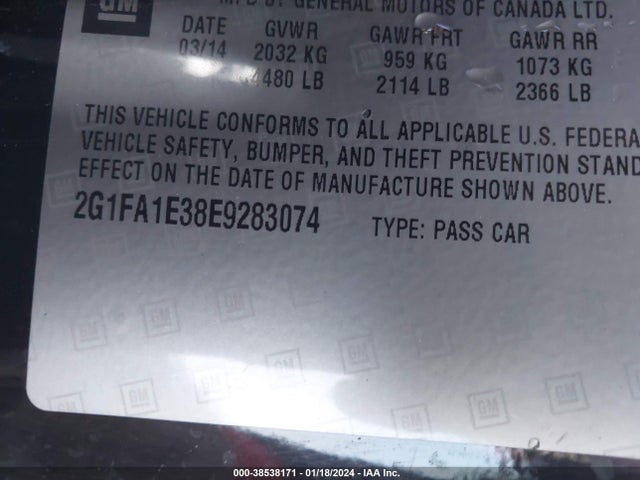 Chevrolet Camaro 2ls 2014 2G1FA1E38E9283074 Image 9