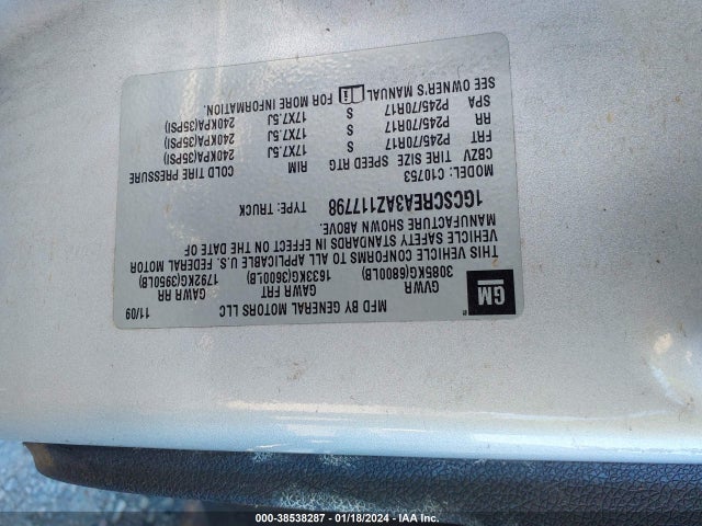 2010 CHEVROLET SILVERADO 1500 LS VIN: 1GCSCREA3AZ117798