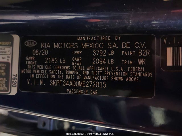 2021 KIA FORTE GT LINE VIN: 3KPF34AD0ME272815
