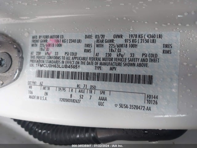Ford ESCAPE SEL 2020 1FMCU0H63LUB45651 Image 9